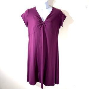 TravelSmith V-Neck Short Sleeved A-Line Dress Plum NWT